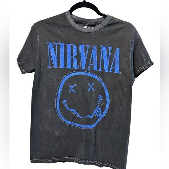 NWT Unisex Black Short Sleeve Acid Grunge Wash Graphic Tee NIRVANA - Size Small - Picture 2 of 9
